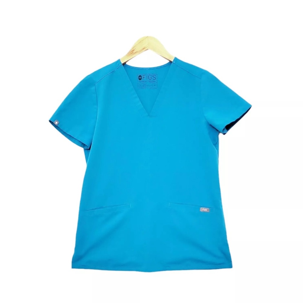 Figs Women's Style FW1100 Casma Technical Three Pocket Scrub Top Teal Size XS